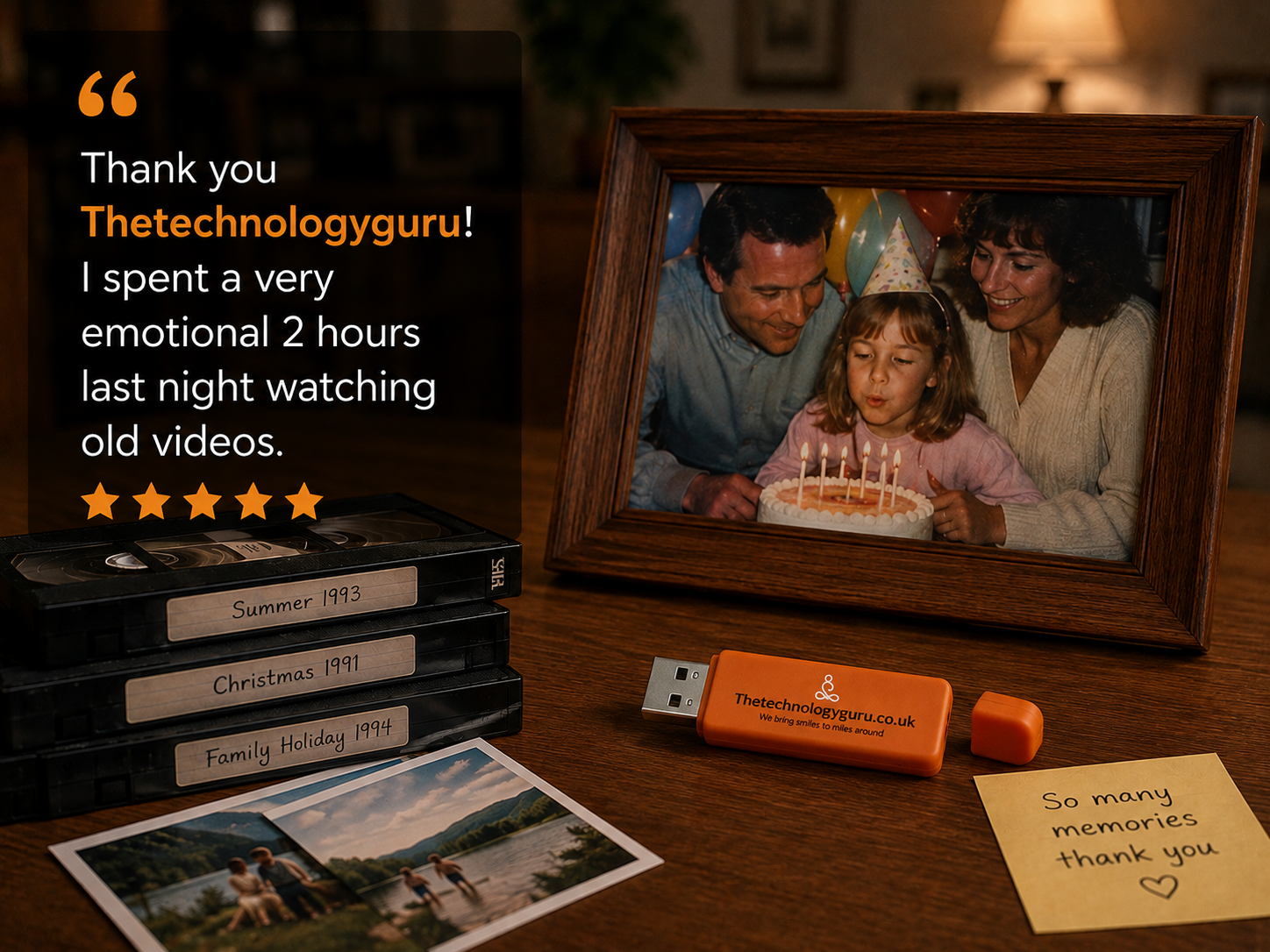 Converted family video memories with VHS tapes and USB drive Converted family video memories with VHS tapes and USB drive